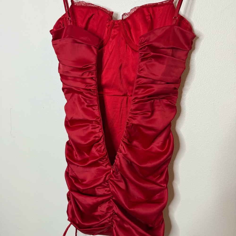 Oh Polly All For You Lace Trim Cowl Neck Satin Red Mini Dress holiday event - Picture 5 of 10